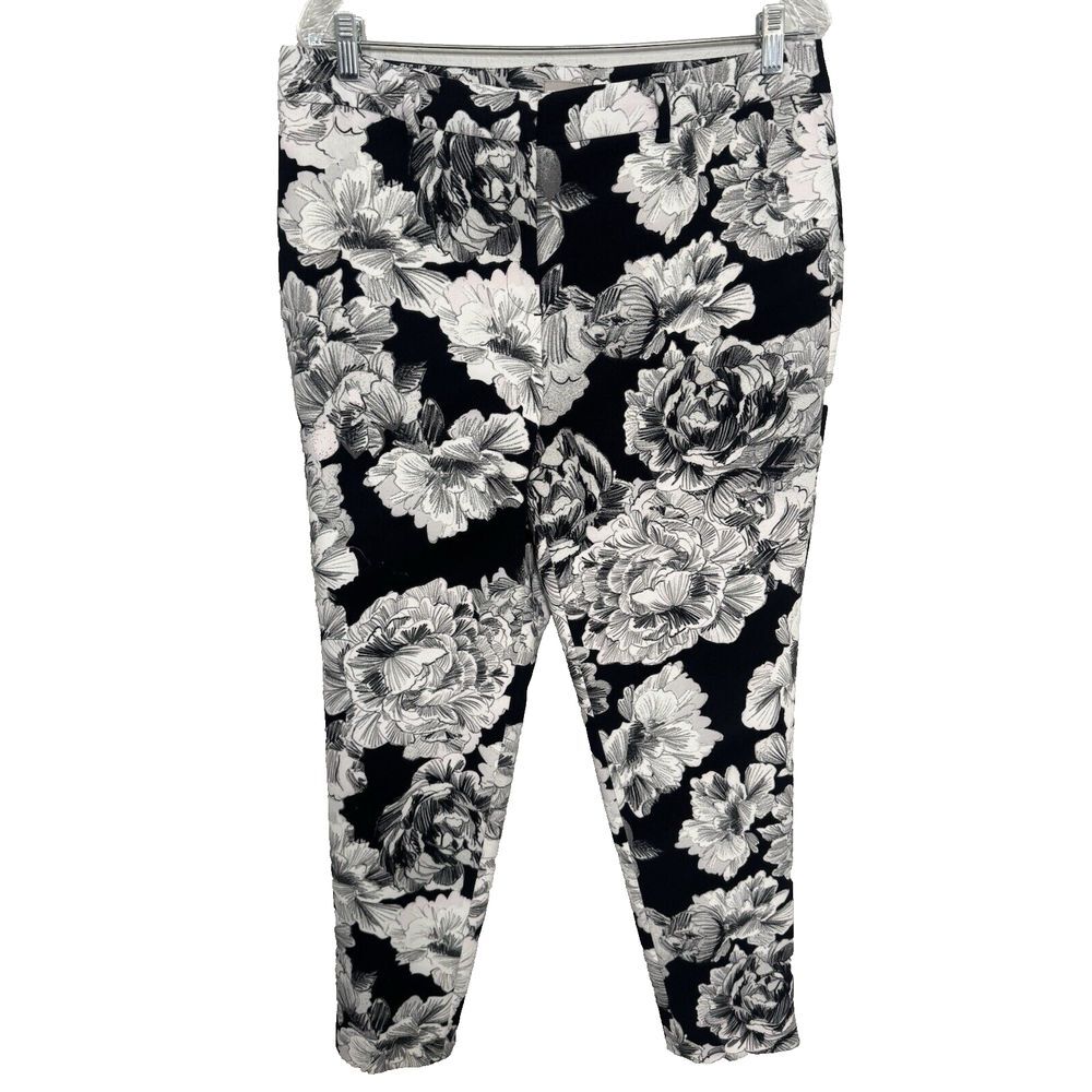 Chicos Pants‎ 1.5 R  Women's Black White Floral Lined Black Label Career